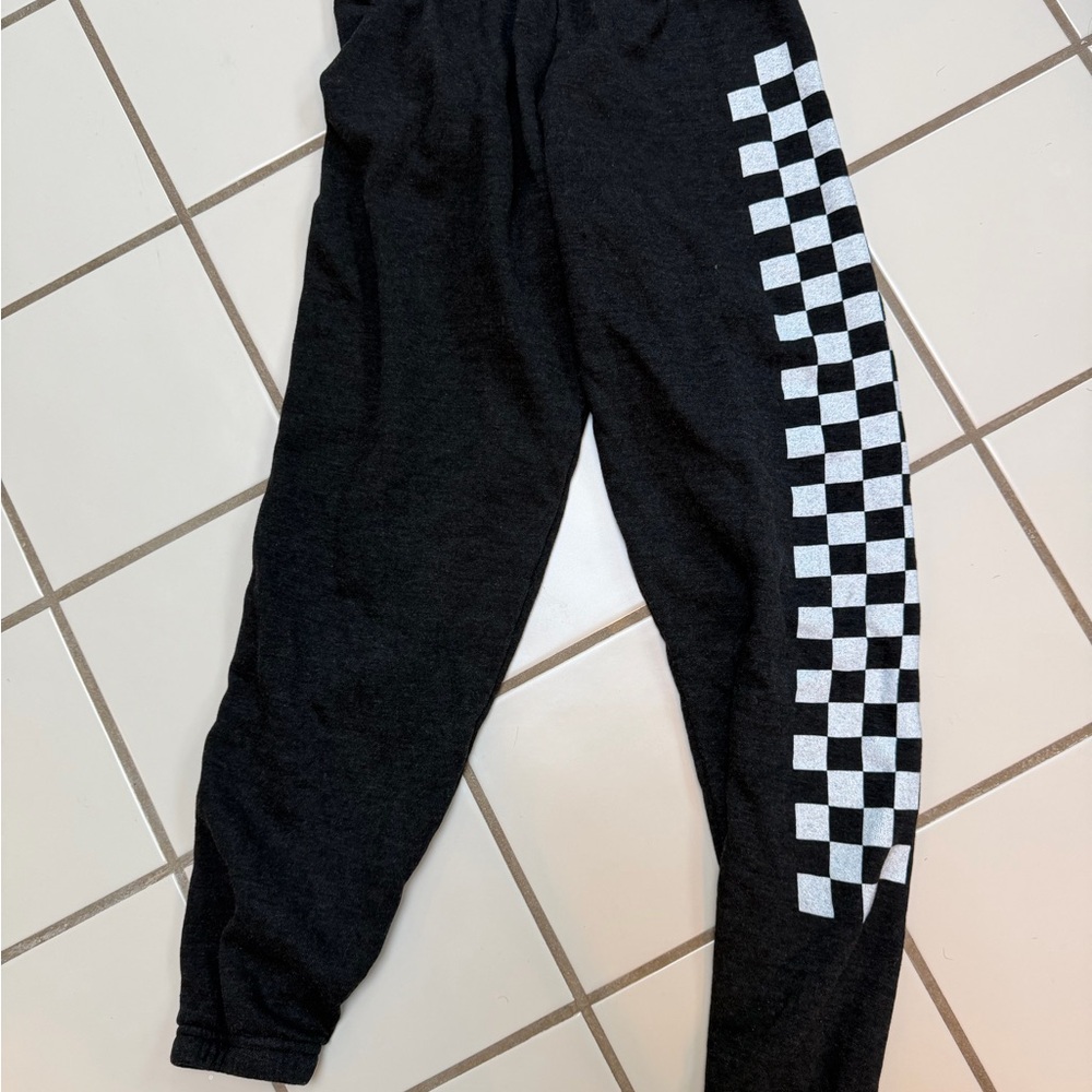 Aviator Nation Black Joggers with White Checkerboard Side Stripe